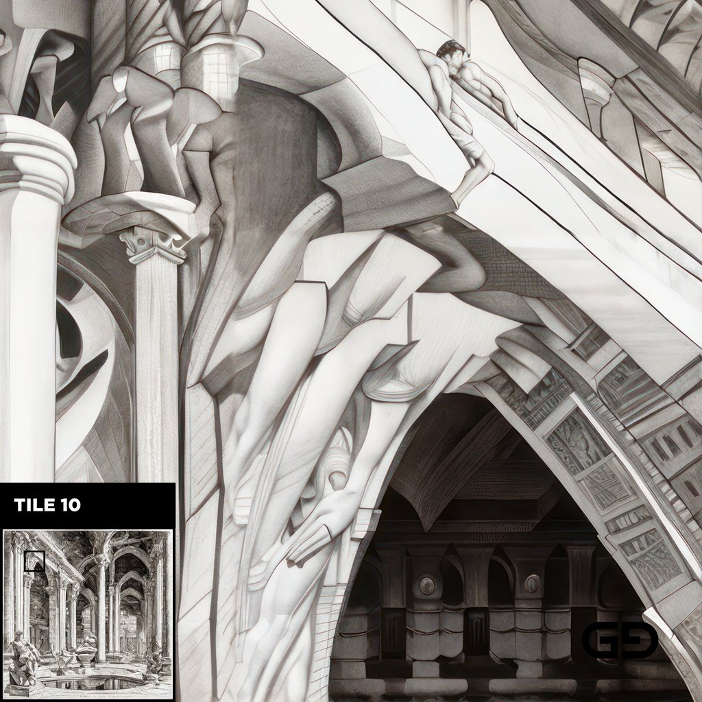 Architecture and Male Figures. Rendered with Stable Diffusion and SDXL.