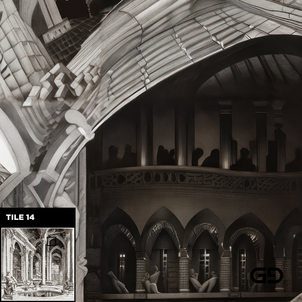 Architecture and Male Figures. Rendered with Stable Diffusion and SDXL.