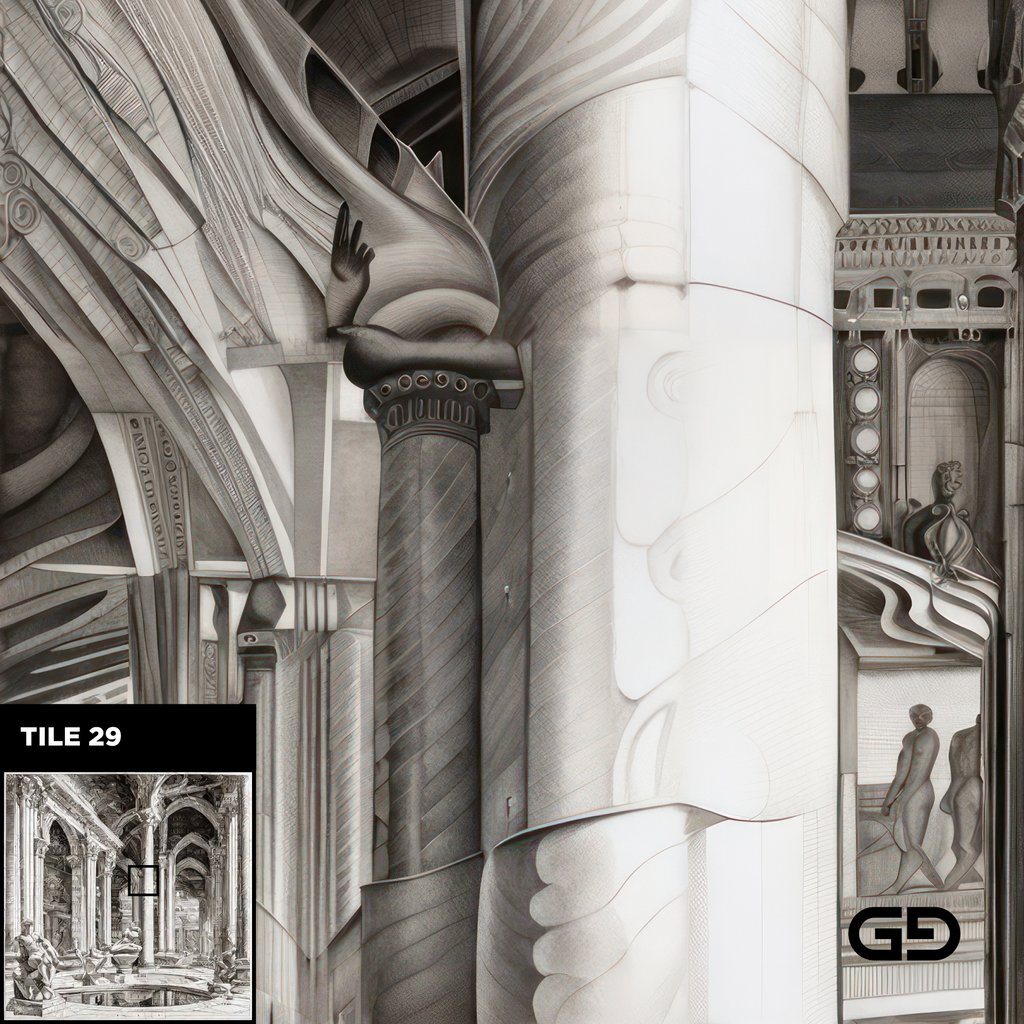 Architecture and Male Figures. Rendered with Stable Diffusion and SDXL.