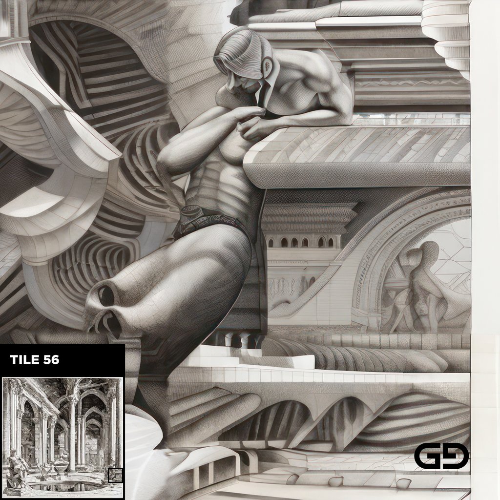 Architecture and Male Figures. Rendered with Stable Diffusion and SDXL.
