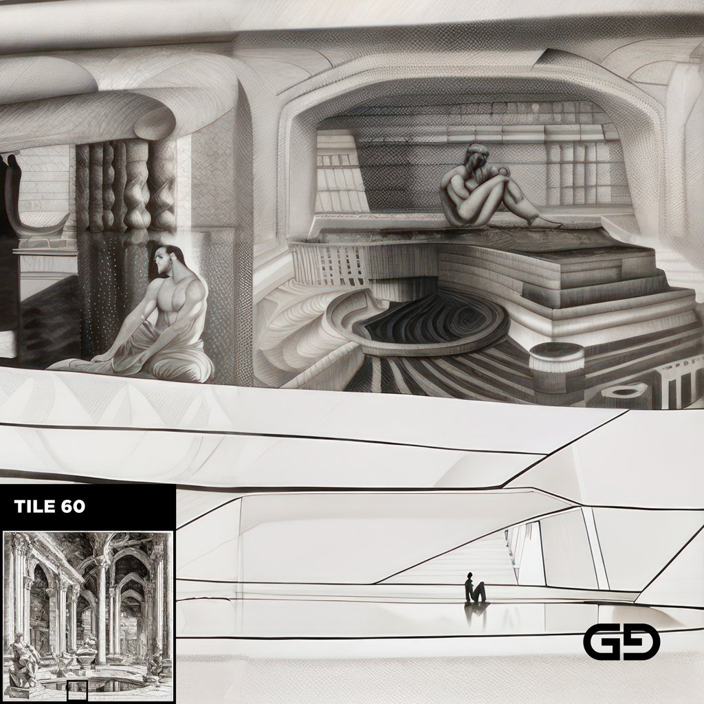 Architecture and Male Figures. Rendered with Stable Diffusion and SDXL.