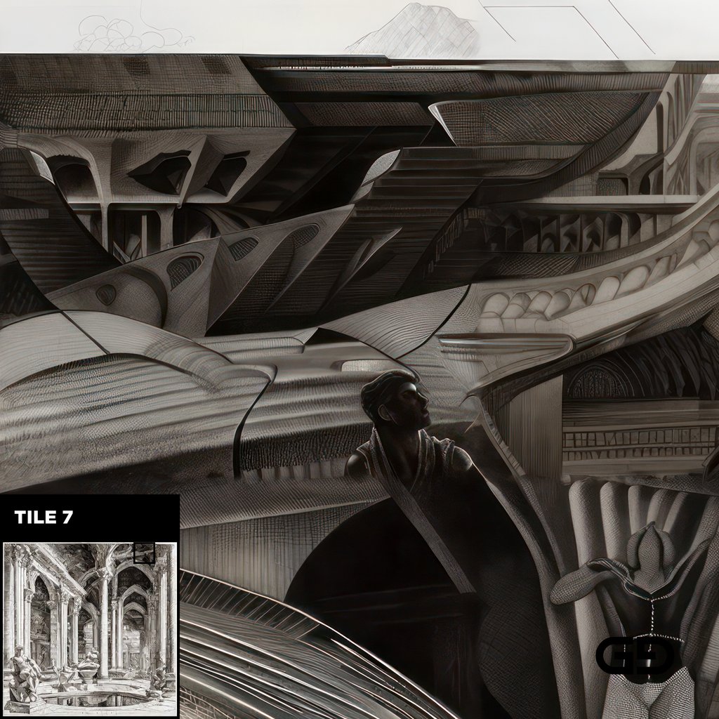 Architecture and Male Figures. Rendered with Stable Diffusion and SDXL.