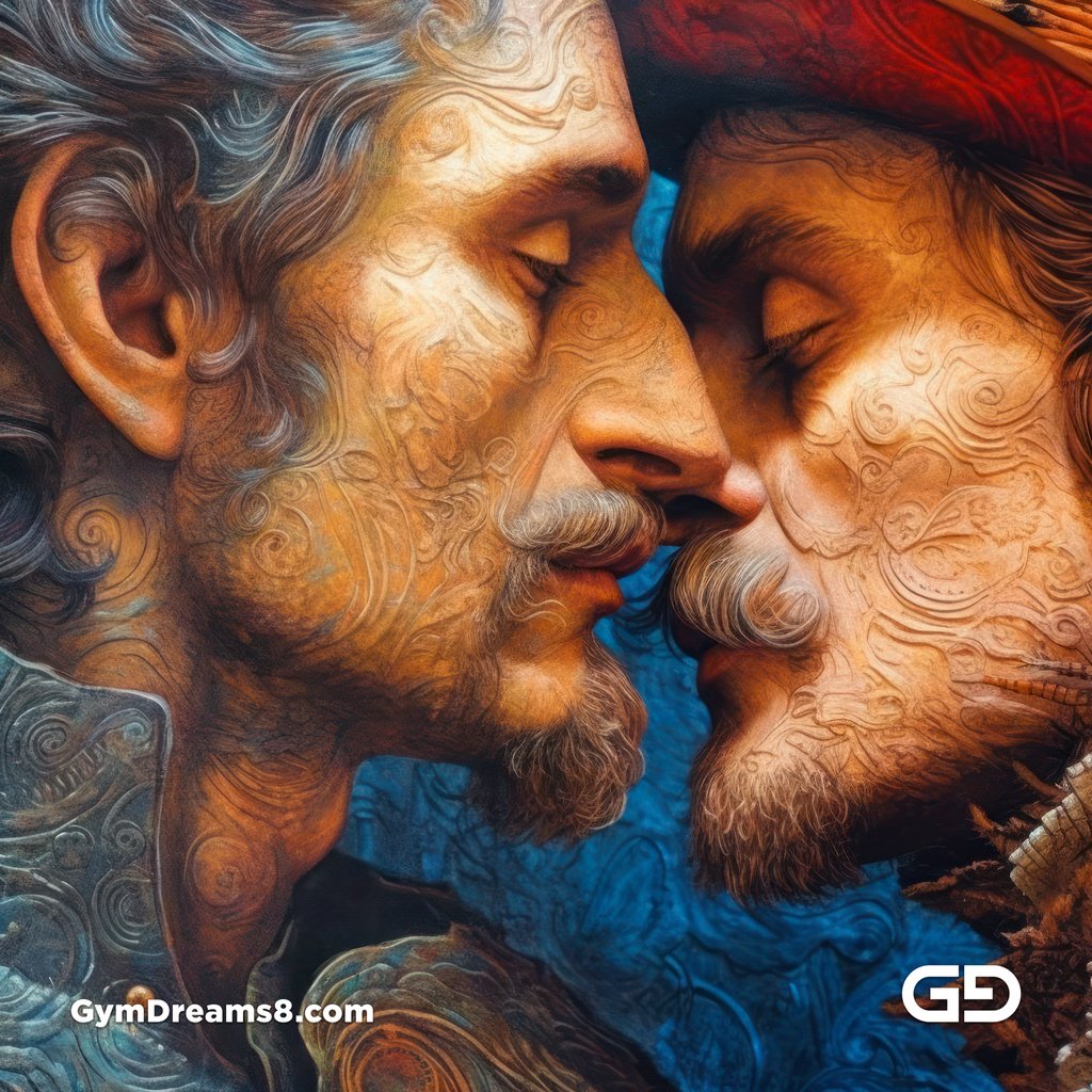 Love’s Gentle Embrace. Classical paintings of gay kisses, rendered with Midjourney v5.1
