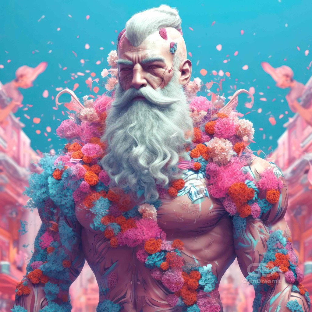 Muscle Bears, with Japanese floral motif.