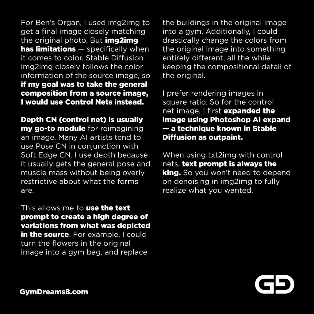 Tattooed Gymbro going to a date, after Ben Wedgie’s photo in Nike and flowers. Stable Diffusion txt2img with Virile Animation and Control Nets.