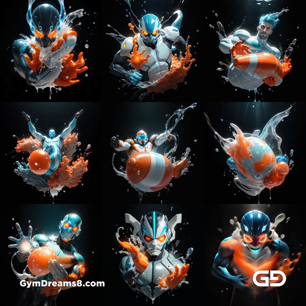 Bubble 5. Underwater Superhero. Teal, Orange, Black, and White. Made with Midjourney, Stable Diffusion, and Airfuck’s Wild Mix.