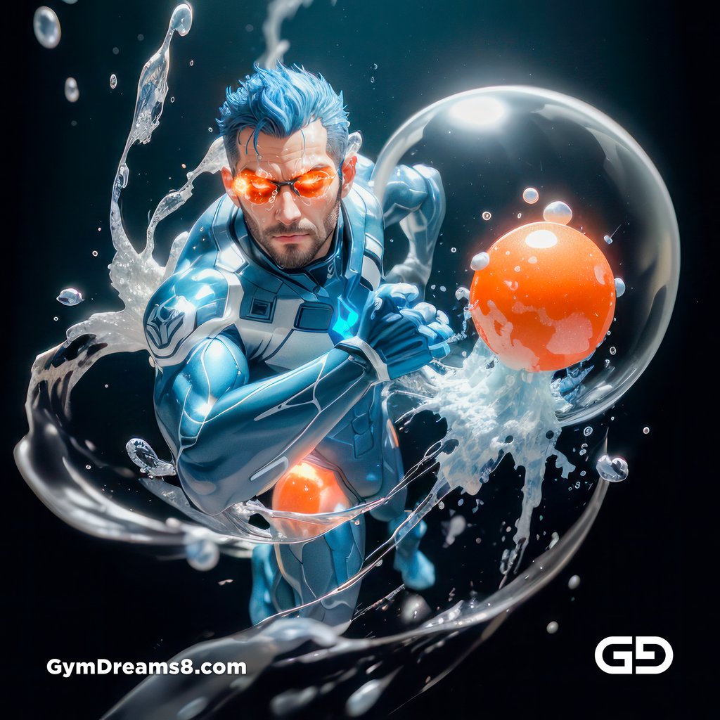 Bubble 4, superheroes, black, cyan orange, white, made with Stable Diffusion and Midjourney.