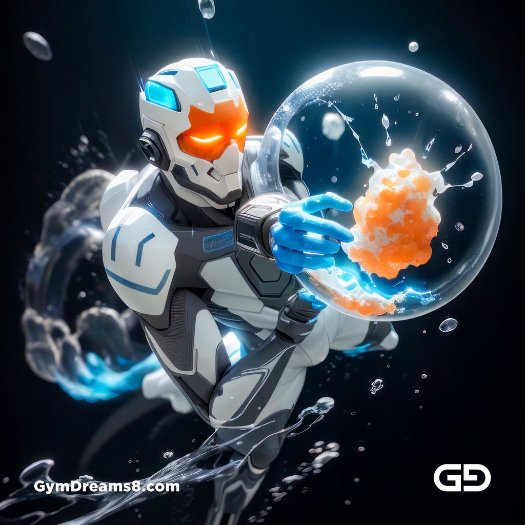 Bubble 4, superheroes, black, cyan orange, white, made with Stable Diffusion and Midjourney.