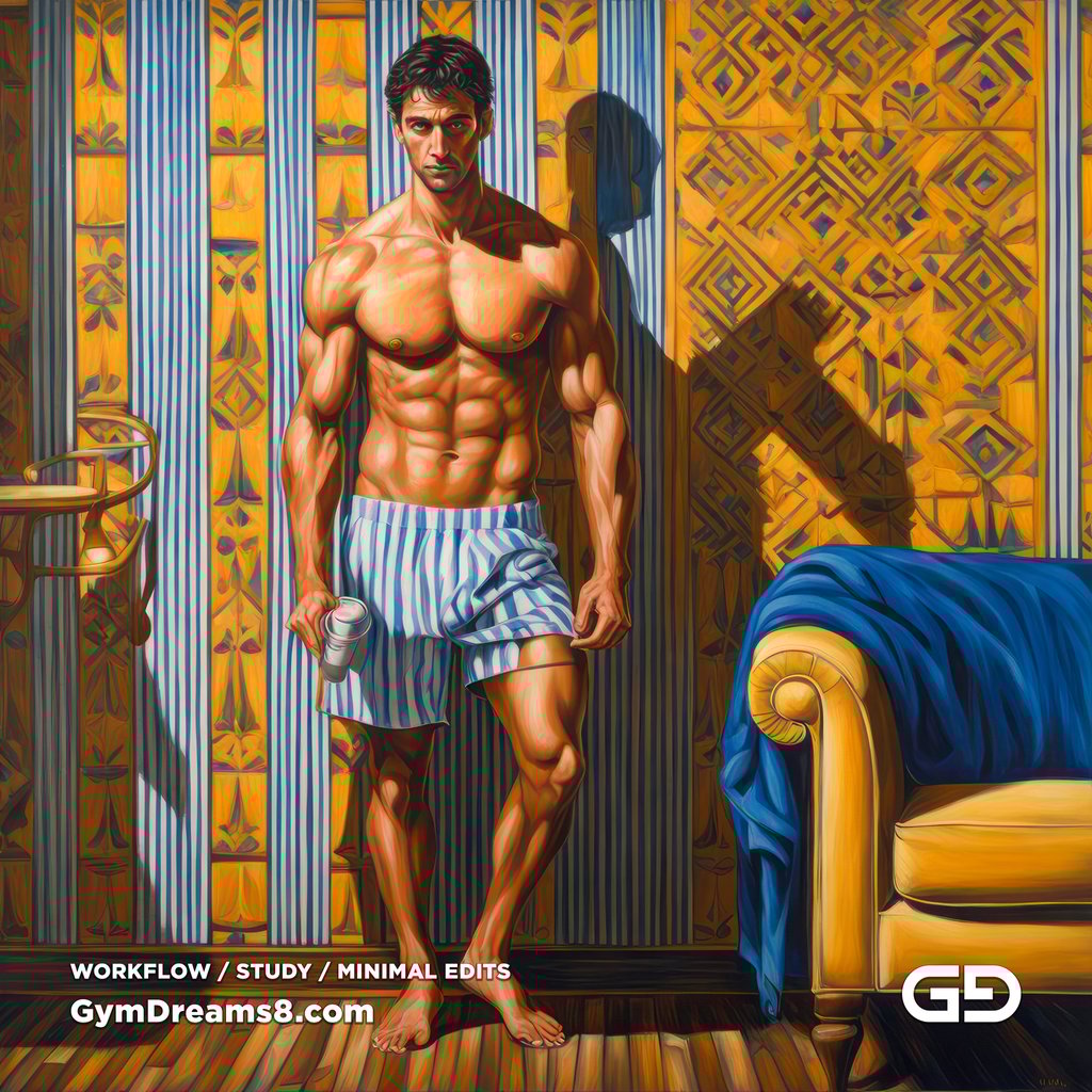 Yellow Chair Variations, after The Chair No. 2 by Elias Avramidis, 2023. Paintings of a man and a yellow chair. Rendered with Stable Diffusion and SDXL.