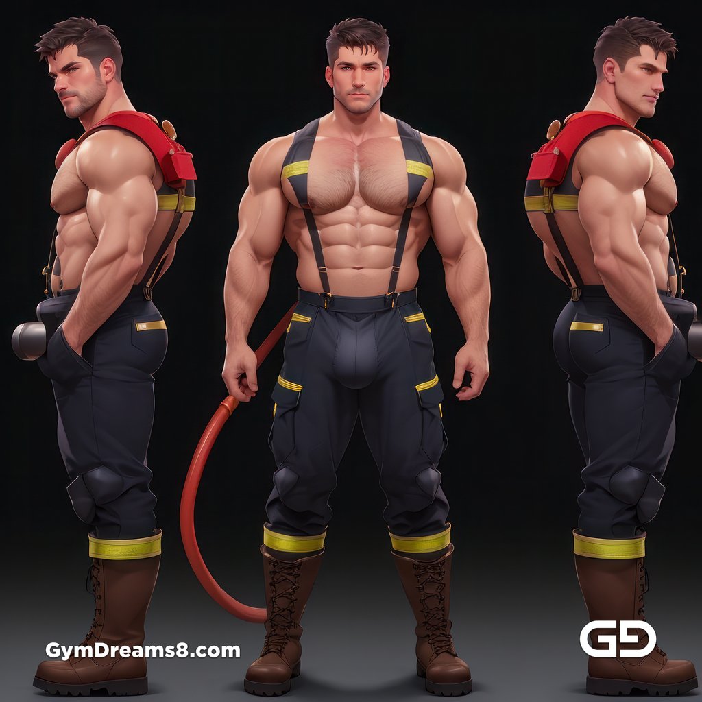 Fireman, Character Sheet, with Stable Diffusion, using CharTurnerV2 and Virile Fusion