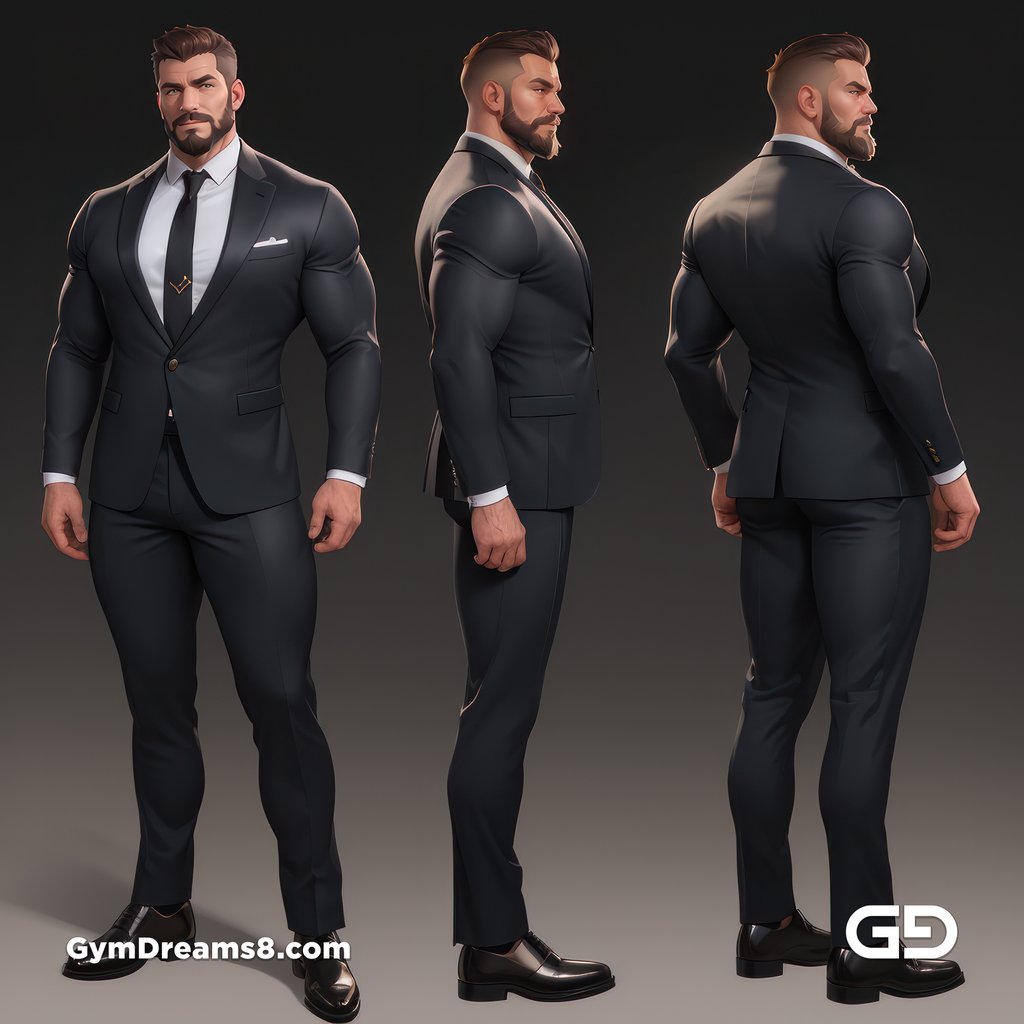 Suit, Character Sheet, with Stable Diffusion, using CharTurnerV2 and Virile Fusion