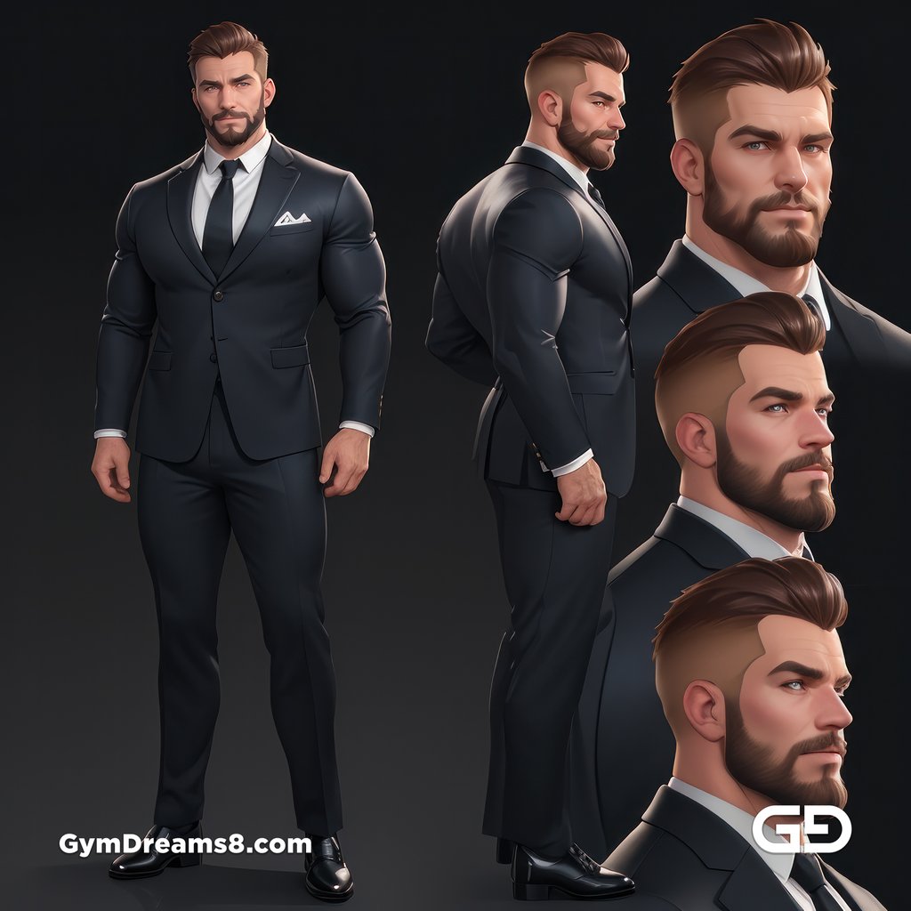 Suit, Character Sheet, with Stable Diffusion, using CharTurnerV2 and Virile Fusion