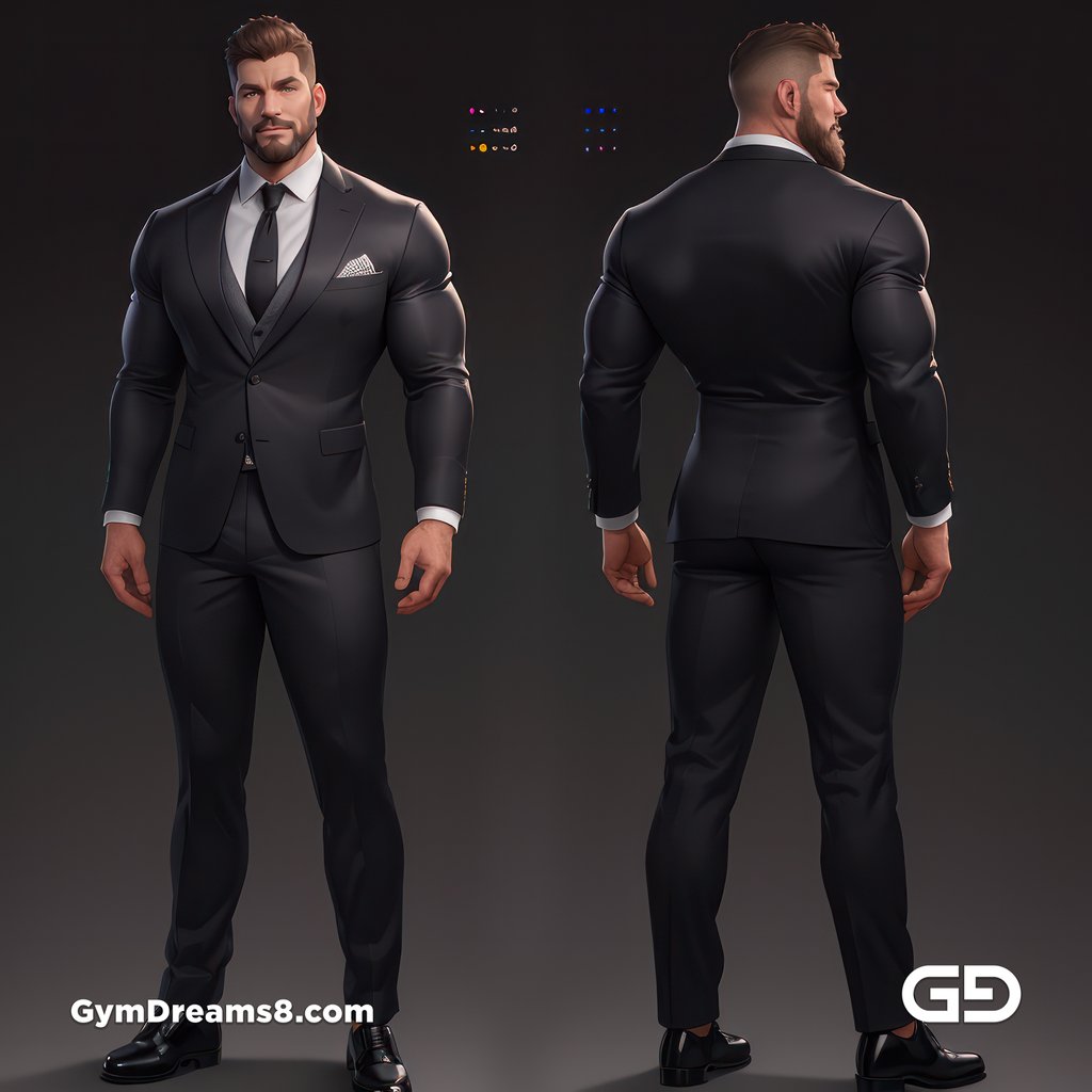 Suit, Character Sheet, with Stable Diffusion, using CharTurnerV2 and Virile Fusion