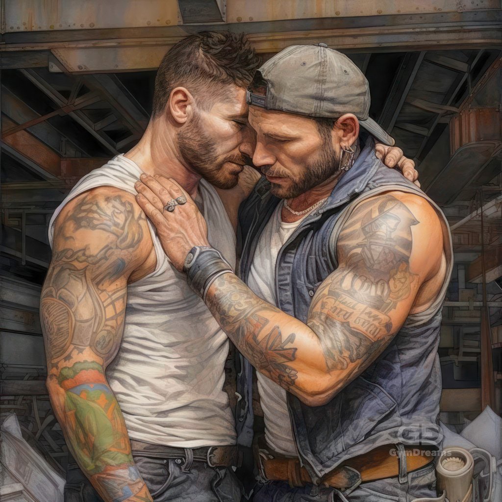 Construction Bromance, created with Midjourney