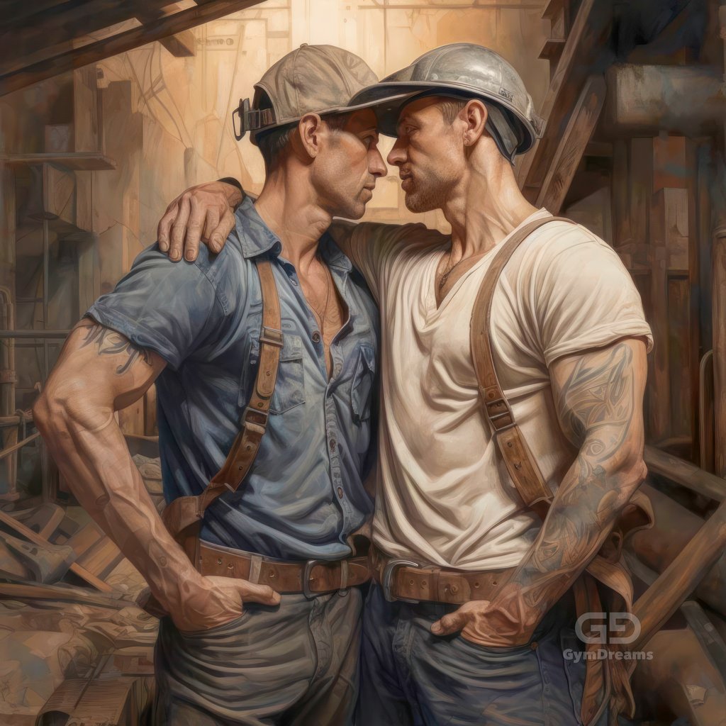 Construction Bromance, created with Midjourney