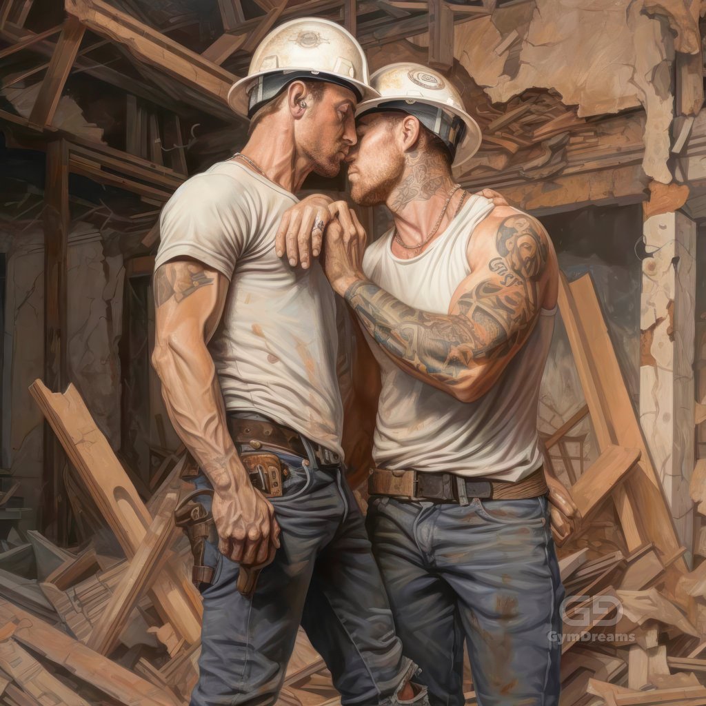 Construction Bromance, created with Midjourney