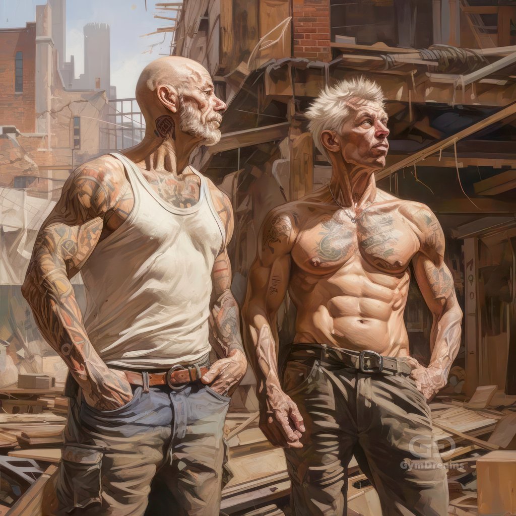 Construction Bromance, created with Midjourney