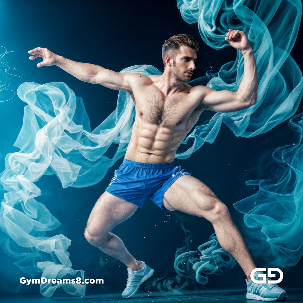 Dance / Run. Blue Smoke. Photography of men running and dancing, Stable Diffusion with Virile Reality