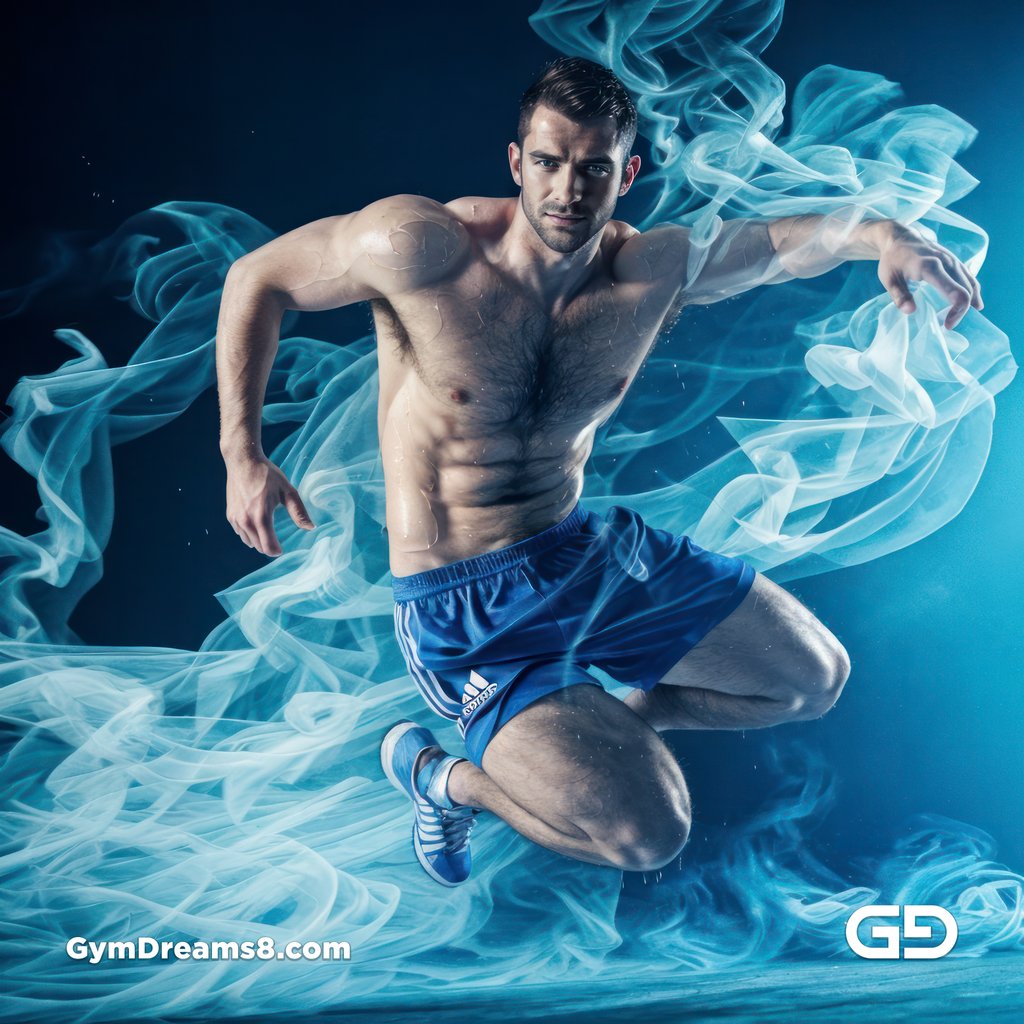 Dance / Run. Blue Smoke. Photography of men running and dancing, Stable Diffusion with Virile Reality