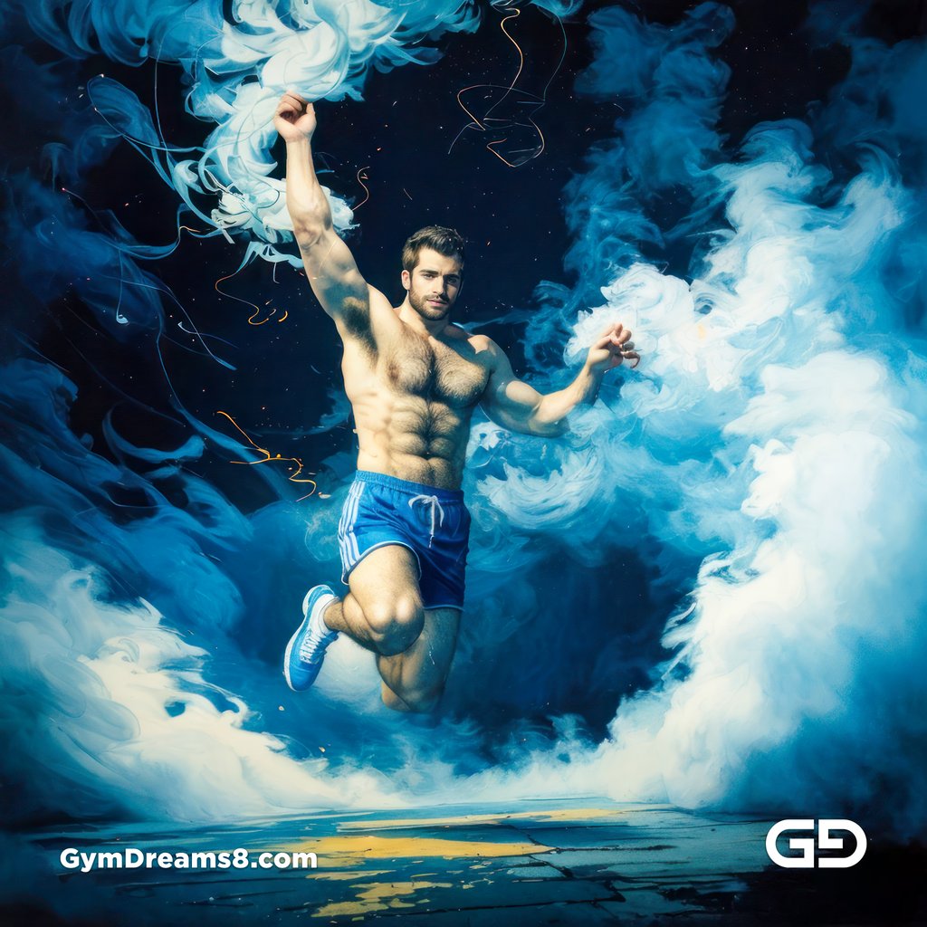 Blue. Dance / Run. Photorealistic paintings of men running, Stable Diffusion with Virile Reality