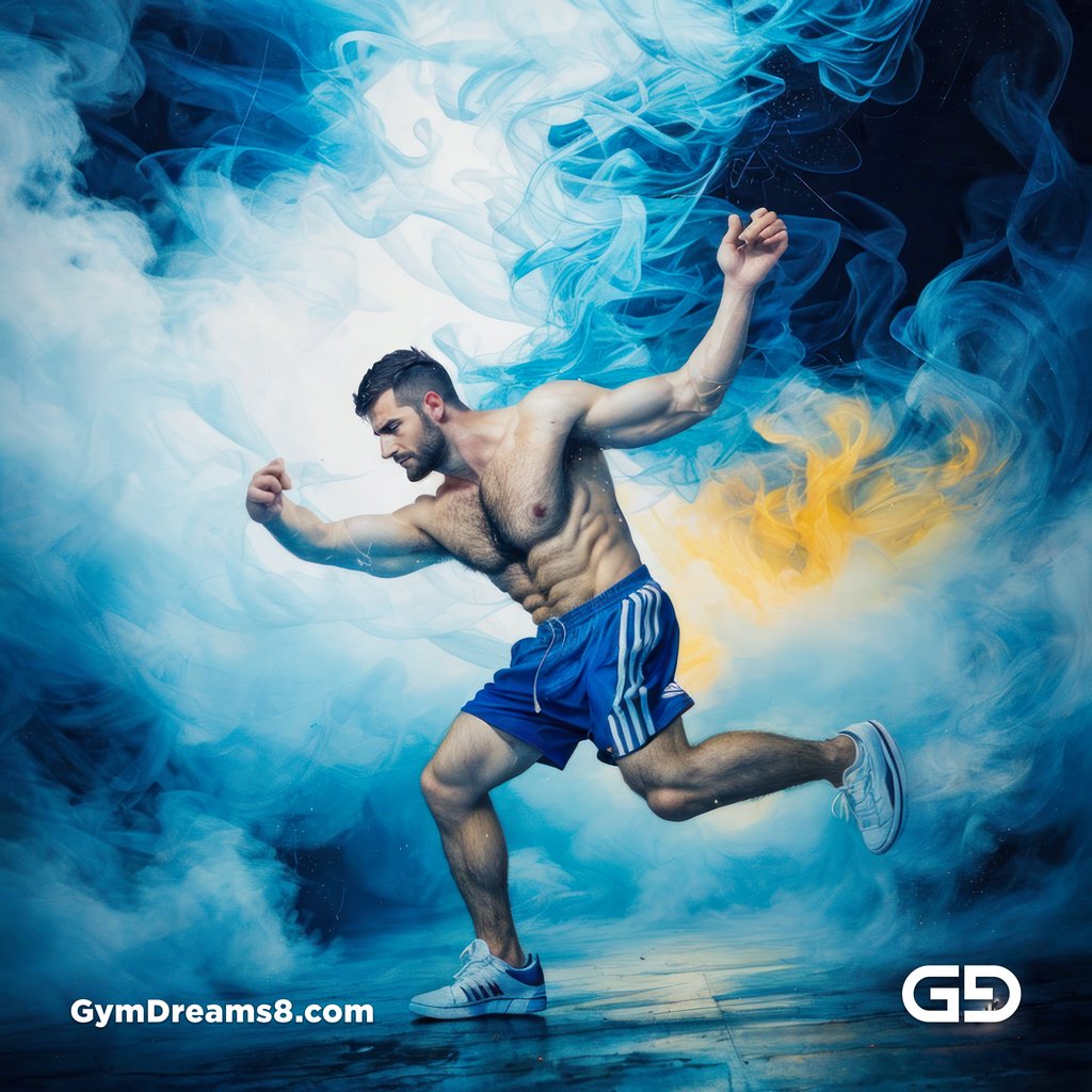 Blue. Dance / Run. Photorealistic paintings of men running, Stable Diffusion with Virile Reality