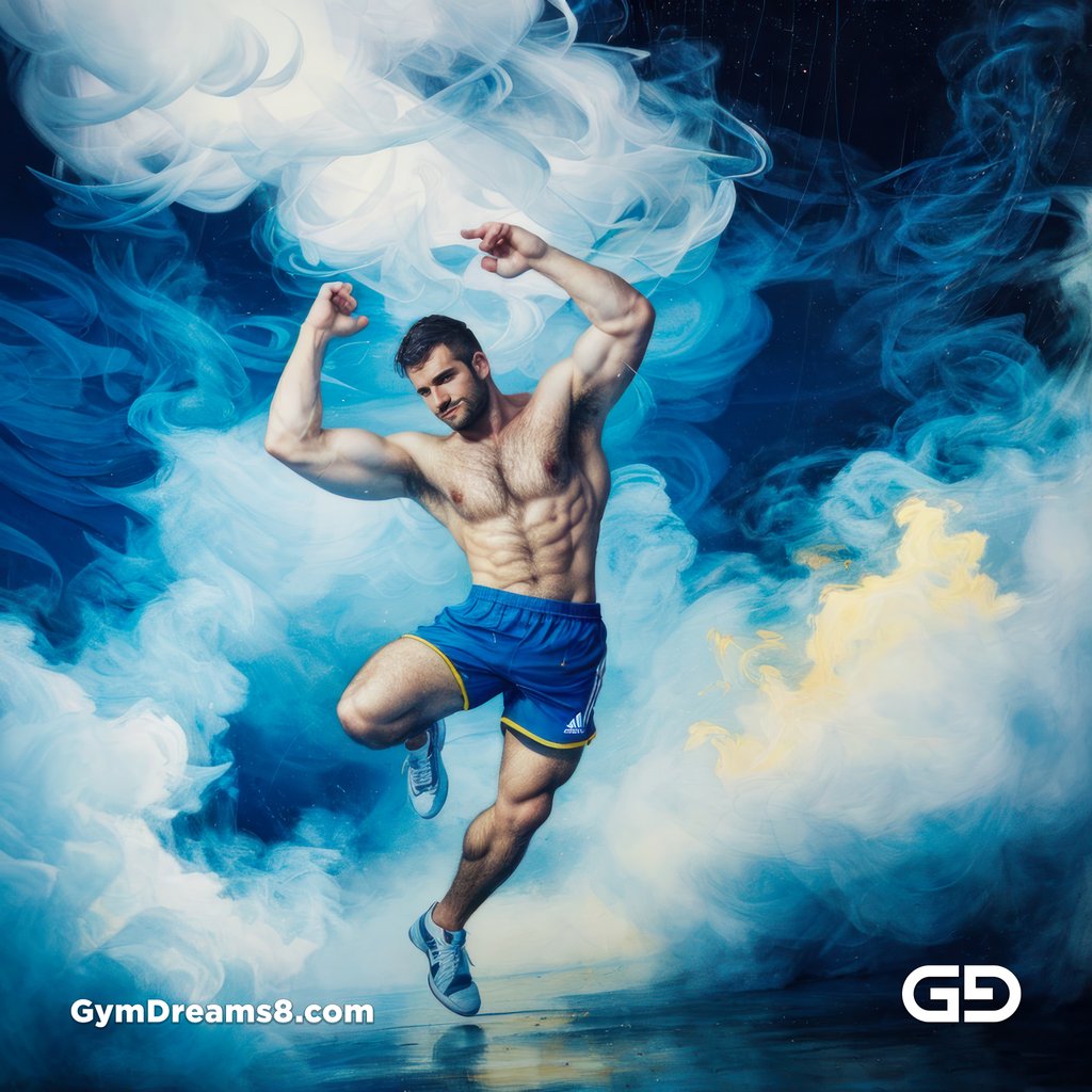 Blue. Dance / Run. Photorealistic paintings of men running, Stable Diffusion with Virile Reality