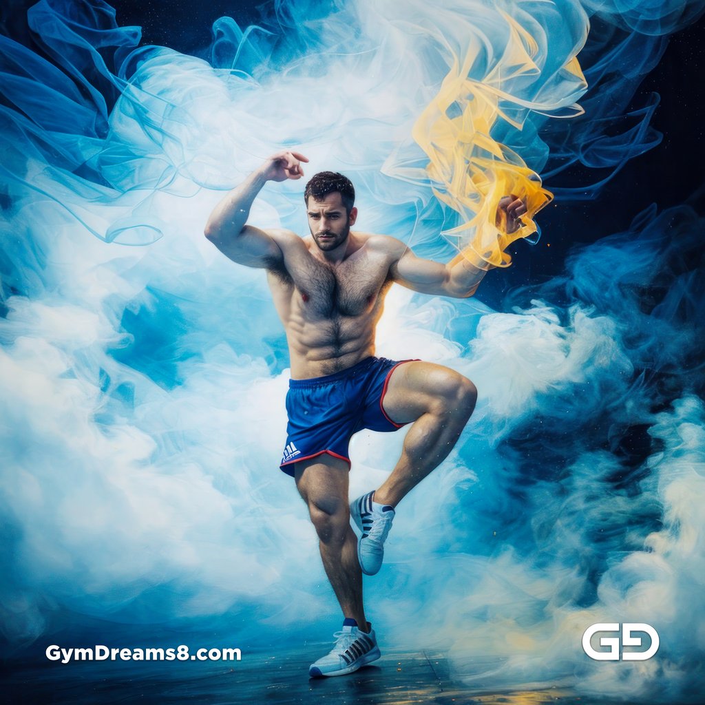 Blue. Dance / Run. Photorealistic paintings of men running, Stable Diffusion with Virile Reality