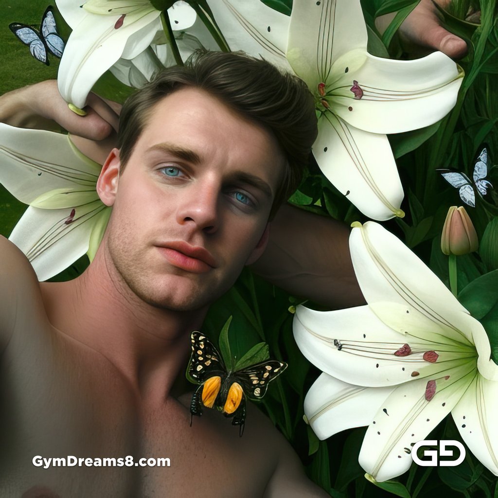 White Lilies and Butterflies. Portrait of a man in a field of white lilies. Stable Diffusion, Deforum, Virile Reality v3 Beta 3.