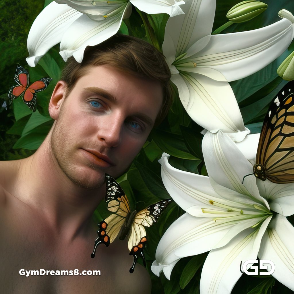 White Lilies and Butterflies. Portrait of a man in a field of white lilies. Stable Diffusion, Deforum, Virile Reality v3 Beta 3.