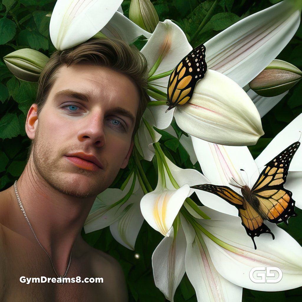 White Lilies and Butterflies. Portrait of a man in a field of white lilies. Stable Diffusion, Deforum, Virile Reality v3 Beta 3.