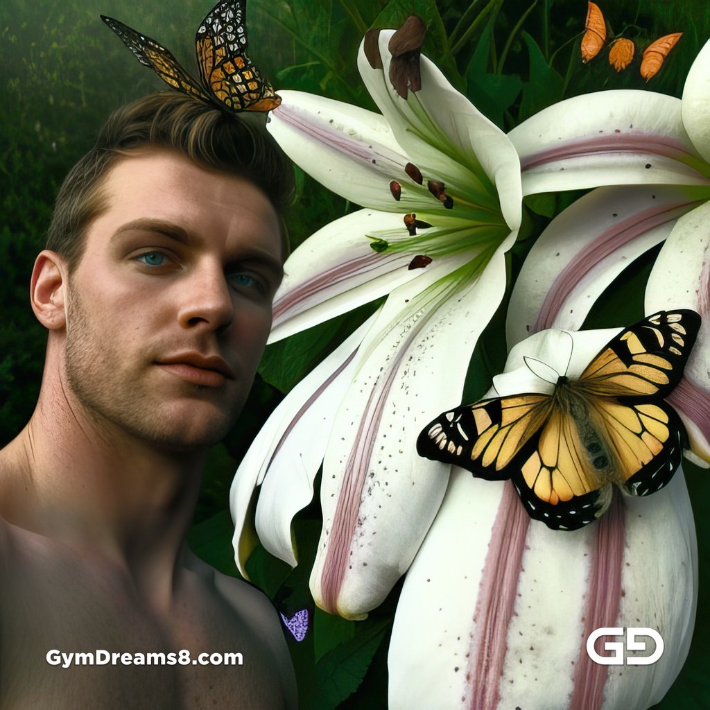 White Lilies and Butterflies. Portrait of a man in a field of white lilies. Stable Diffusion, Deforum, Virile Reality v3 Beta 3.