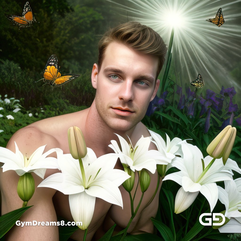 White Lilies and Butterflies. Portrait of a man in a field of white lilies. Stable Diffusion, Deforum, Virile Reality v3 Beta 3.