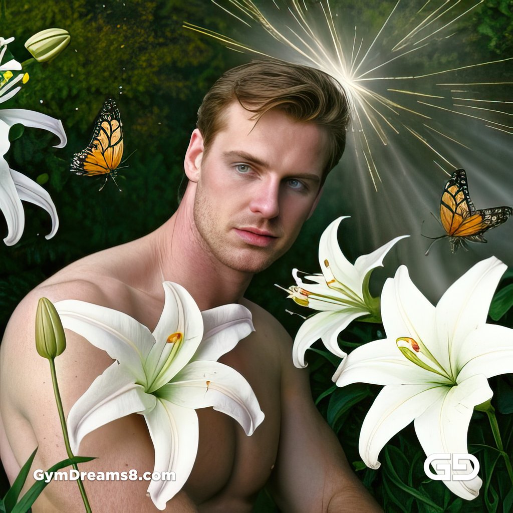 White Lilies and Butterflies. Portrait of a man in a field of white lilies. Stable Diffusion, Deforum, Virile Reality v3 Beta 3.