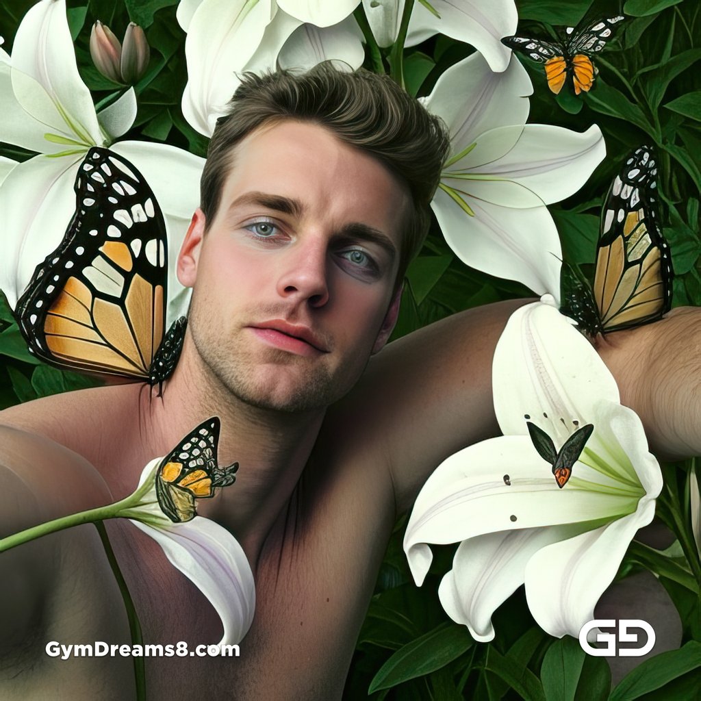 White Lilies and Butterflies. Portrait of a man in a field of white lilies. Stable Diffusion, Deforum, Virile Reality v3 Beta 3.
