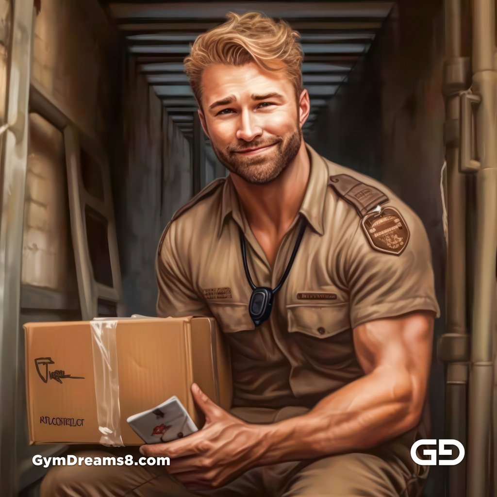 Delivery guys in brown uniform. Rendered with Midjourney v5.