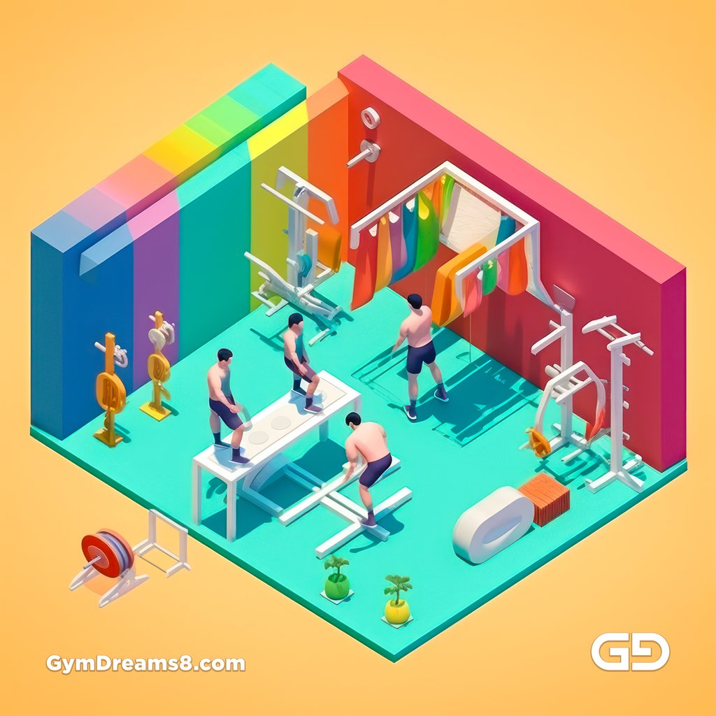 Diorama - Vignettes of Gay Life, made with Midjourney. Gym, Contemporary