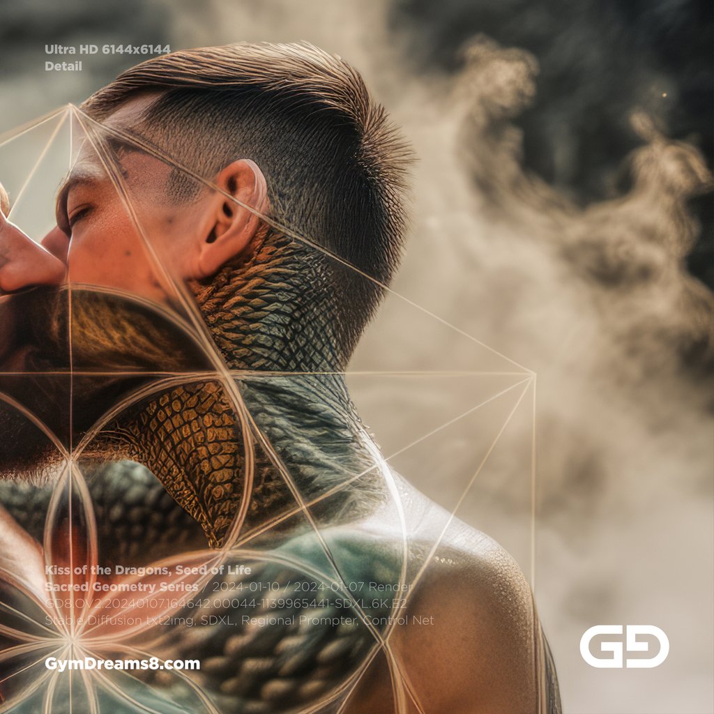 Kiss of the Dragons, Seed of Life, Sacred Geometry series. Stable Diffusion, SDXL, control nets.