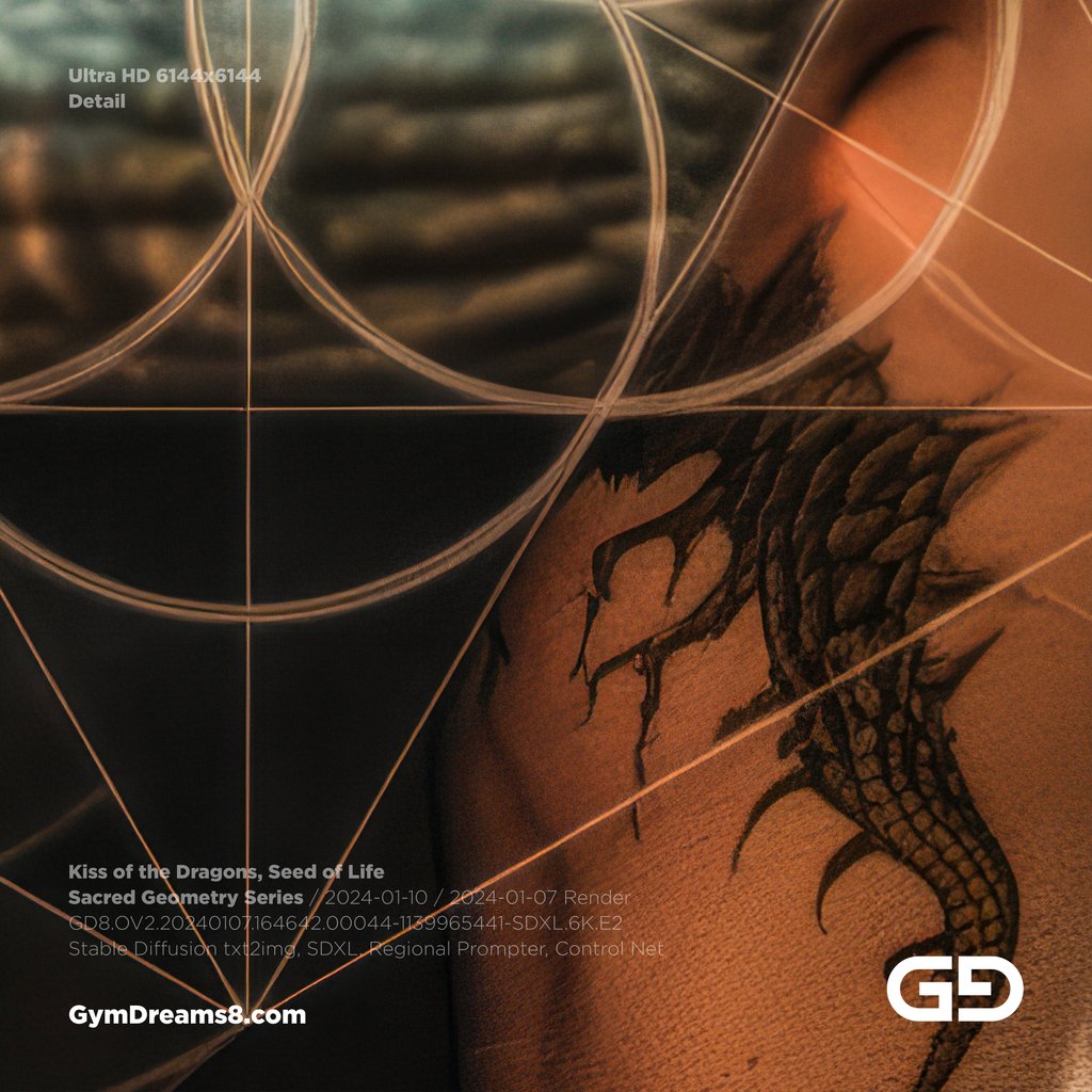 Kiss of the Dragons, Seed of Life, Sacred Geometry series. Stable Diffusion, SDXL, control nets.
