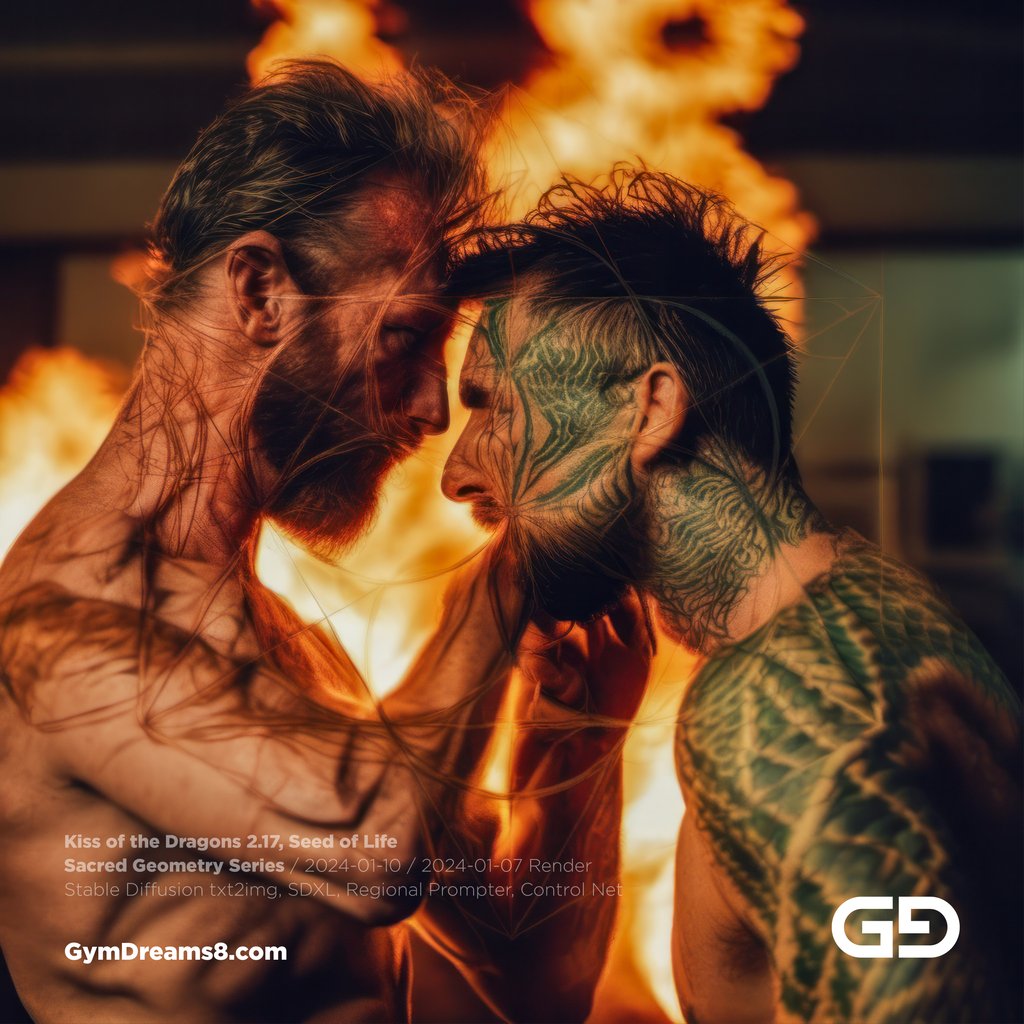 Kiss of the Dragons 2, Seed of Life, Sacred Geometry series. Stable Diffusion, SDXL, control nets.