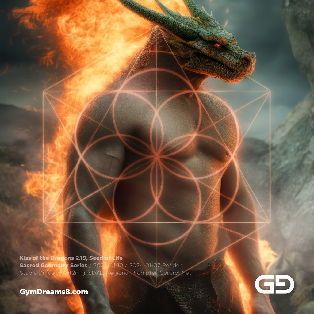 Kiss of the Dragons 2, Seed of Life, Sacred Geometry series. Stable Diffusion, SDXL, control nets.