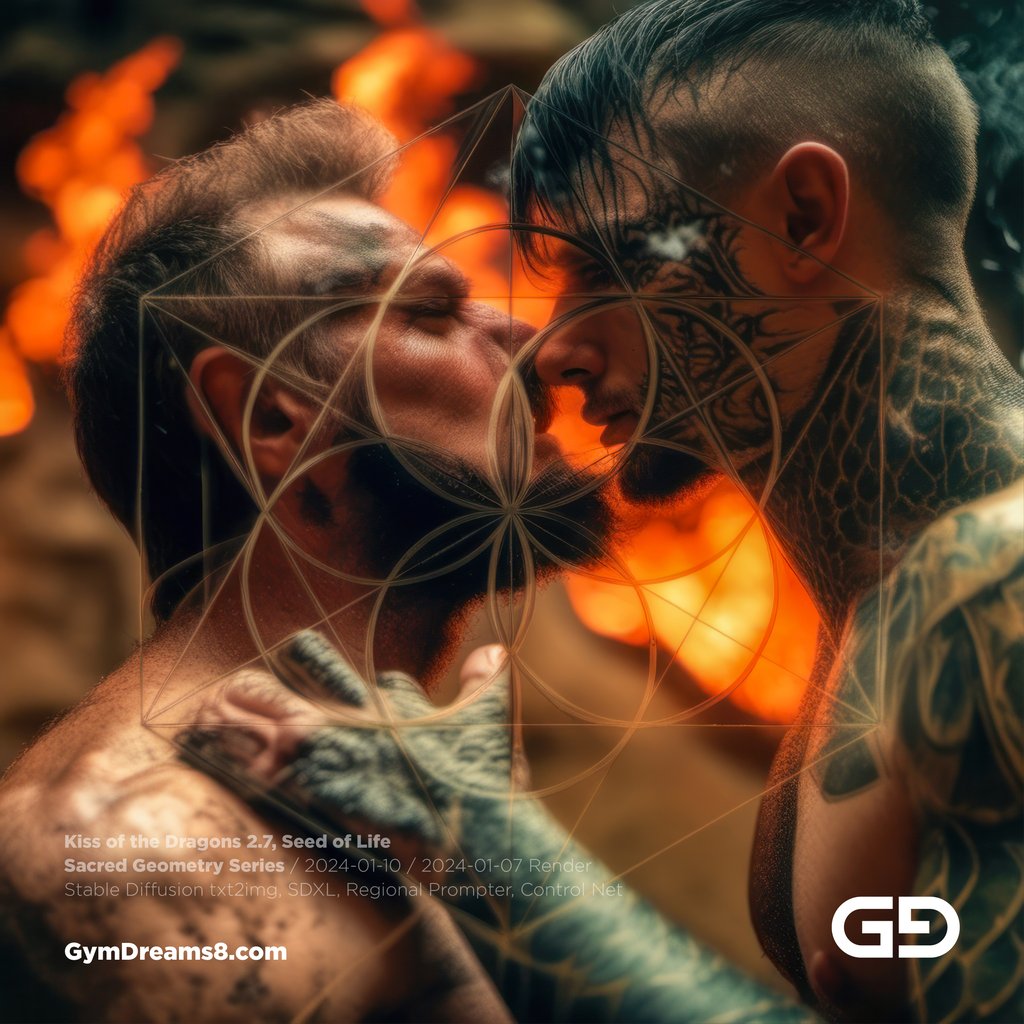 Kiss of the Dragons 2, Seed of Life, Sacred Geometry series. Stable Diffusion, SDXL, control nets.