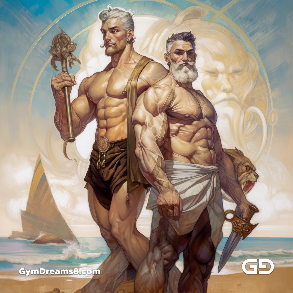Gay Couples at the Beach, paintings, rendered in Midjourney