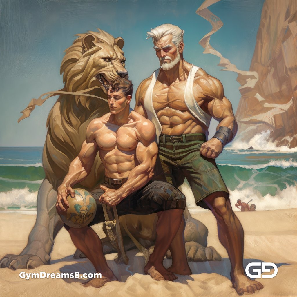 Gay Couples at the Beach, paintings, rendered in Midjourney