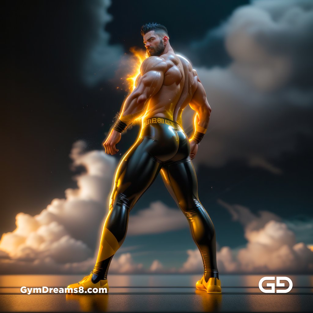 Fire, Muscular man in latex with fire and smoke, Stable Diffusion and Midjourney
