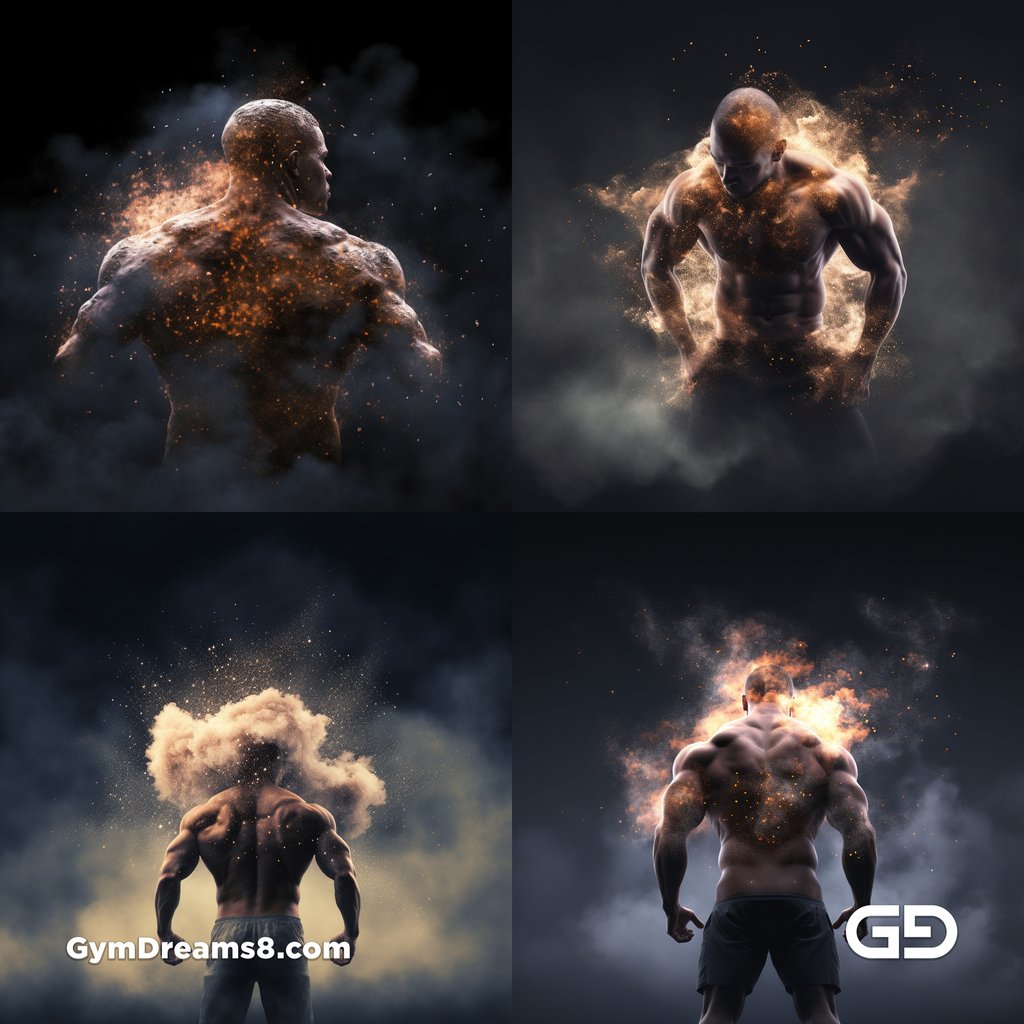 Fire, Muscular man in latex with fire and smoke, Midjourney