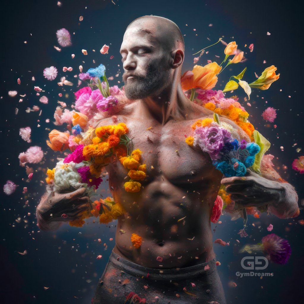 Choreography of Male Dancers and Flowers, created with Midjourney