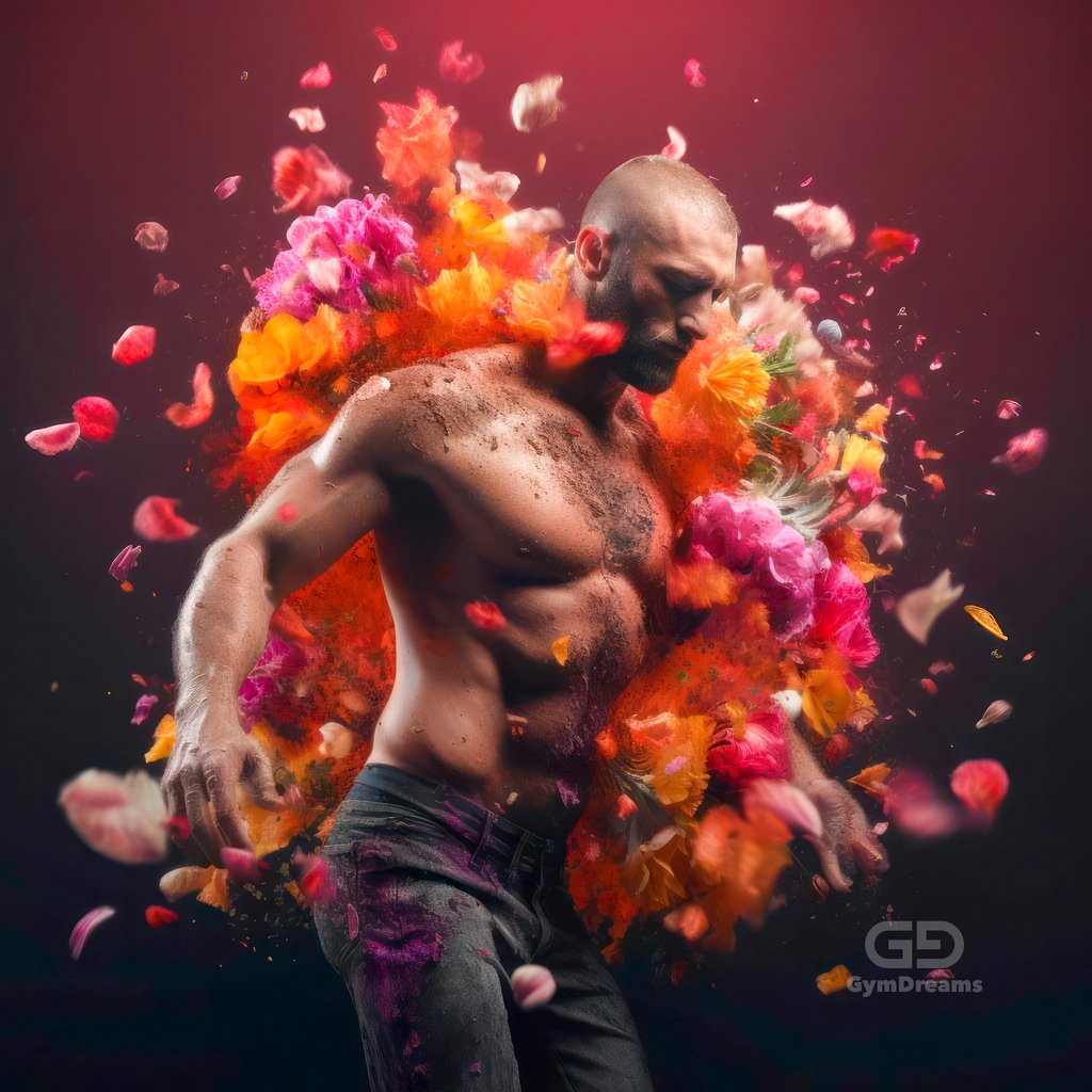Choreography of Male Dancers and Flowers, created with Midjourney