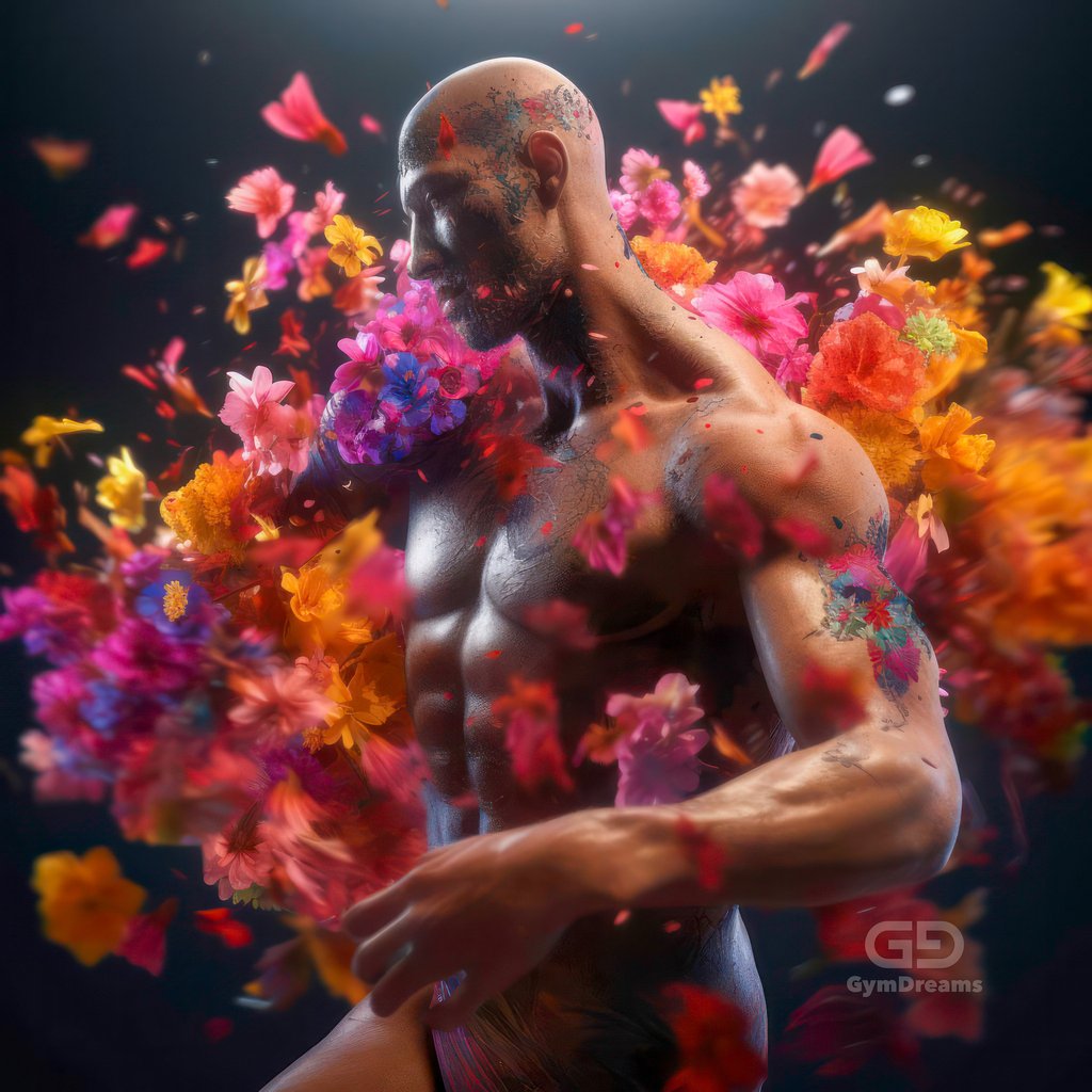 Choreography of Male Dancers and Flowers, created with Midjourney