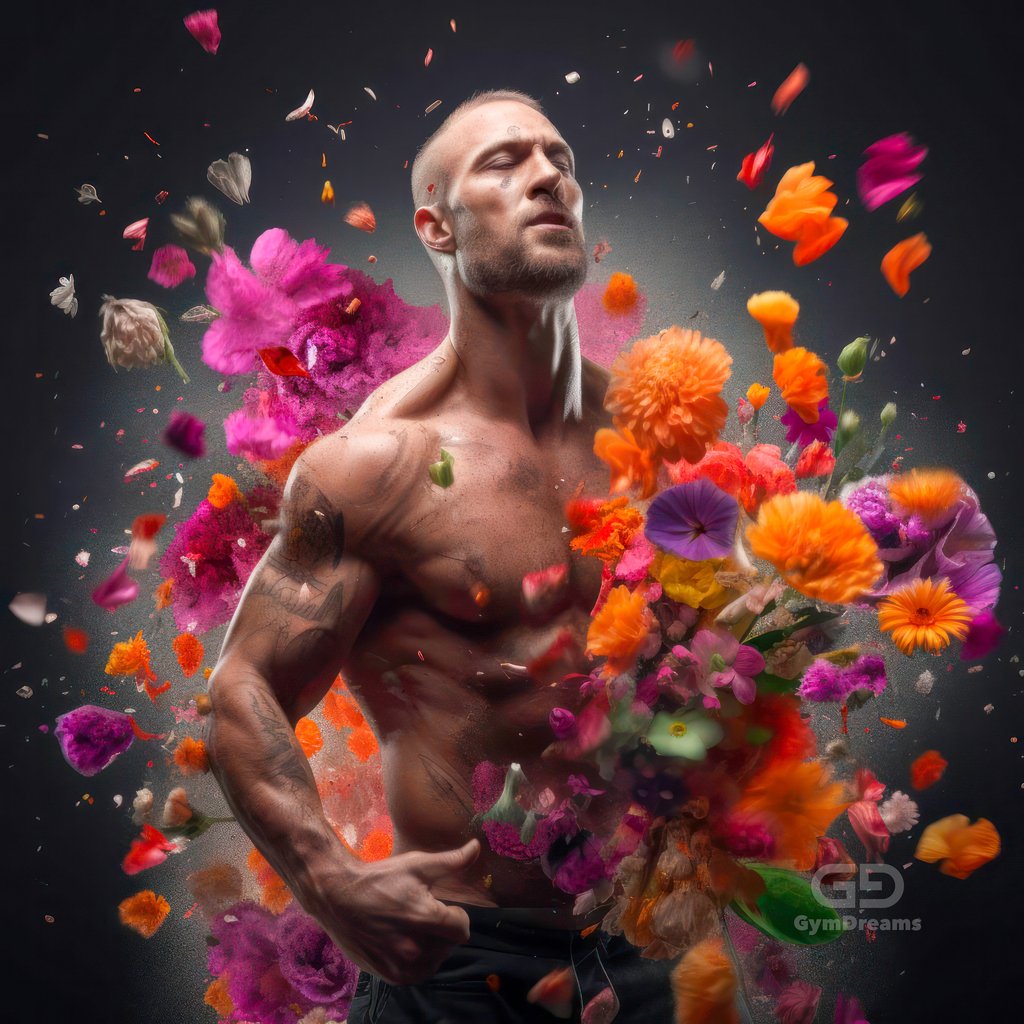 Choreography of Male Dancers and Flowers, created with Midjourney