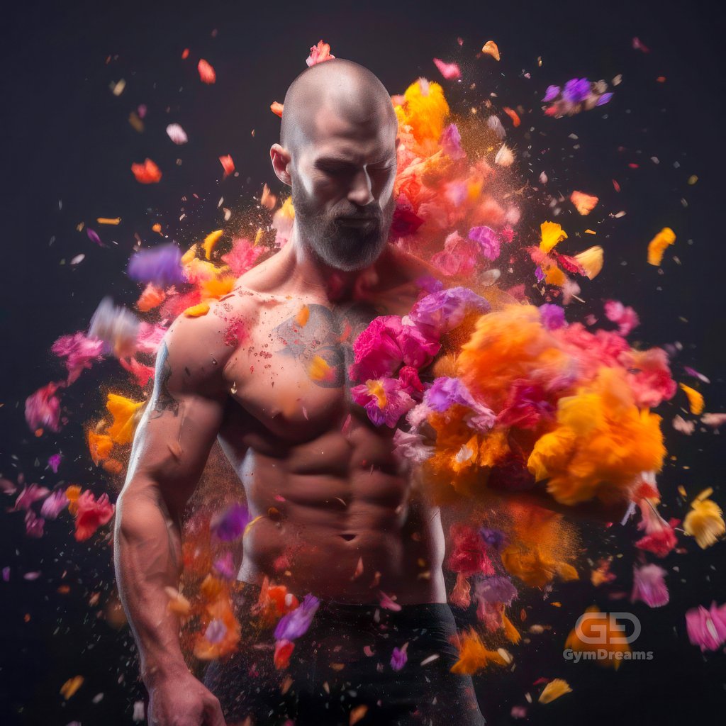 Choreography of Male Dancers and Flowers, created with Midjourney